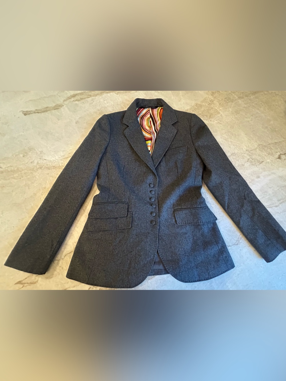 Paul Smith Black Label Grey Wool Blazer Psychedelic Rainbow Lining Size 40